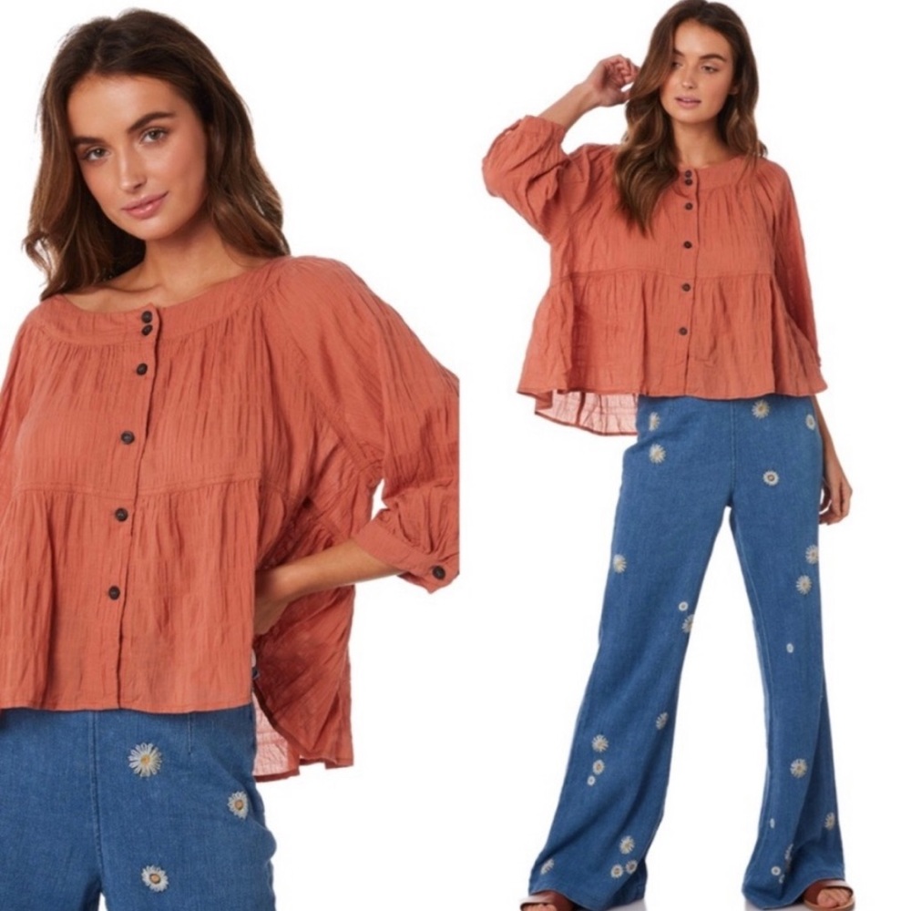 {Free People} Sea To Shore Boho Peasant Top